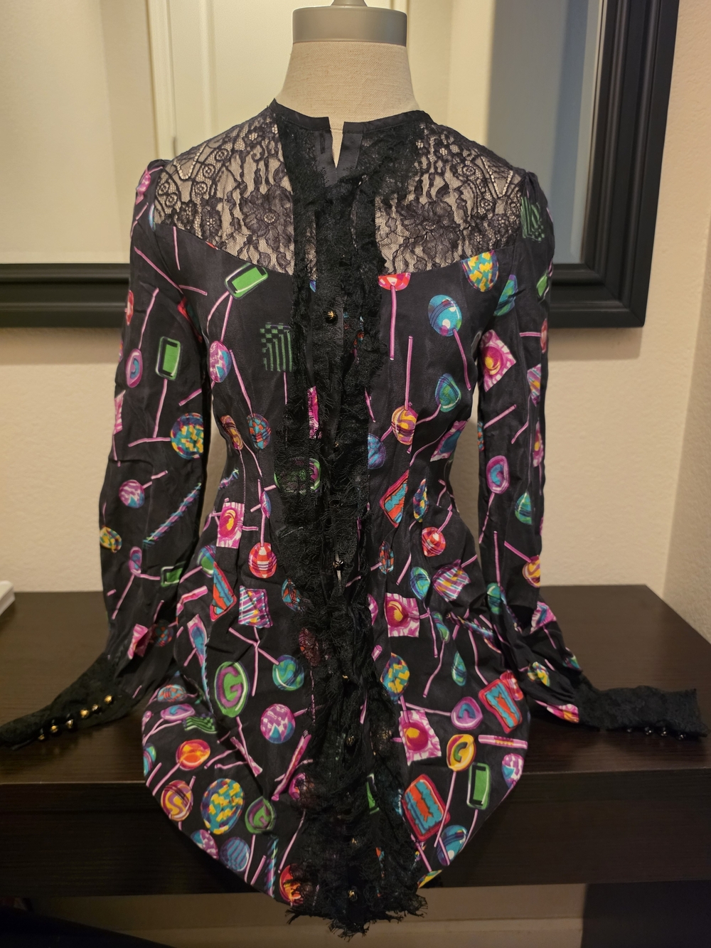 Black Label Black Lace-Trim Multicolor Candy-Print Dress